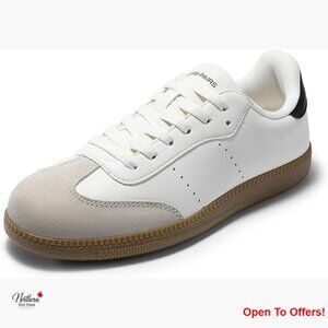 Faux Leather Fashion Sneakers, Low Top Lace Up, Comfortable Walking Shoes